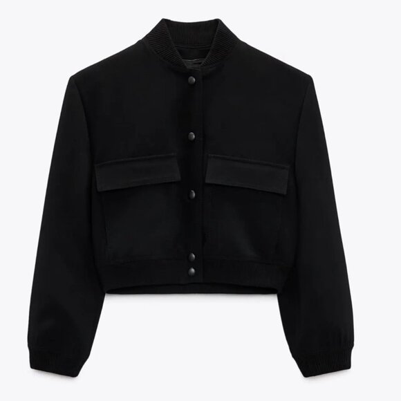 Zara Maxi Pocket Bomber Jacket Black Size Medium - Picture 1 of 3